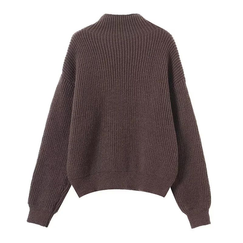 YENKYE 2025 Jerséis de punto de manga larga con cuello alto informal para mujer Suéteres de otoño e invierno