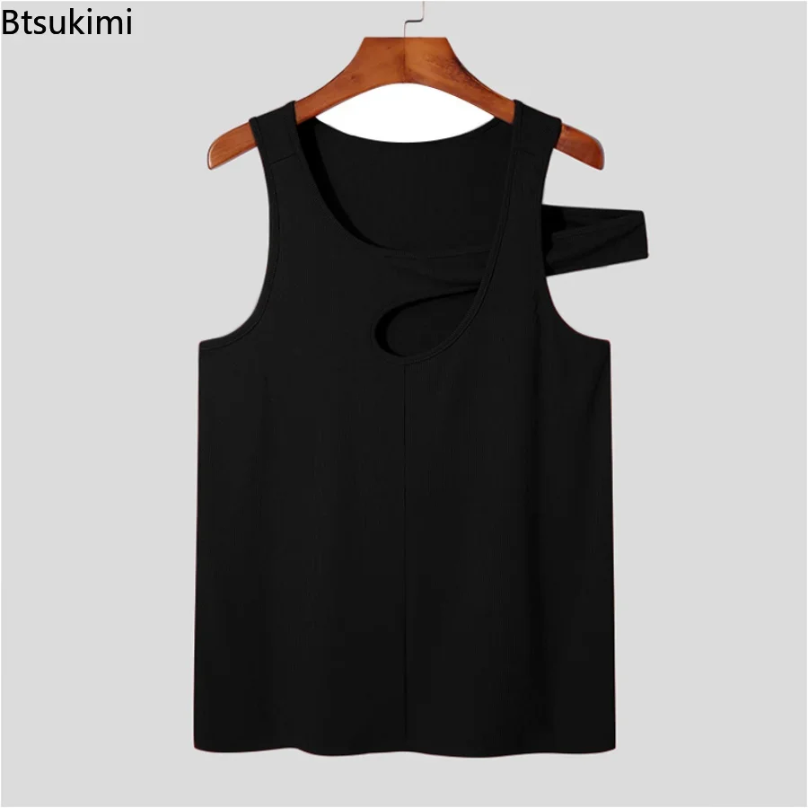 2024 Men\'s Summer Irregular Tank Tops Sleeveless Hollow Out Sexy Casual Vests Streetwear Breathable Men Summer Clothing Tops