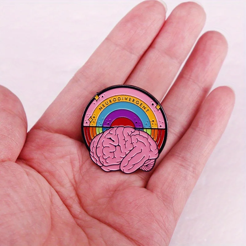 Broche con letras "neurodivergente", alfileres, emblema cerebral de colores, aguja para el pecho del orgullo del autismo