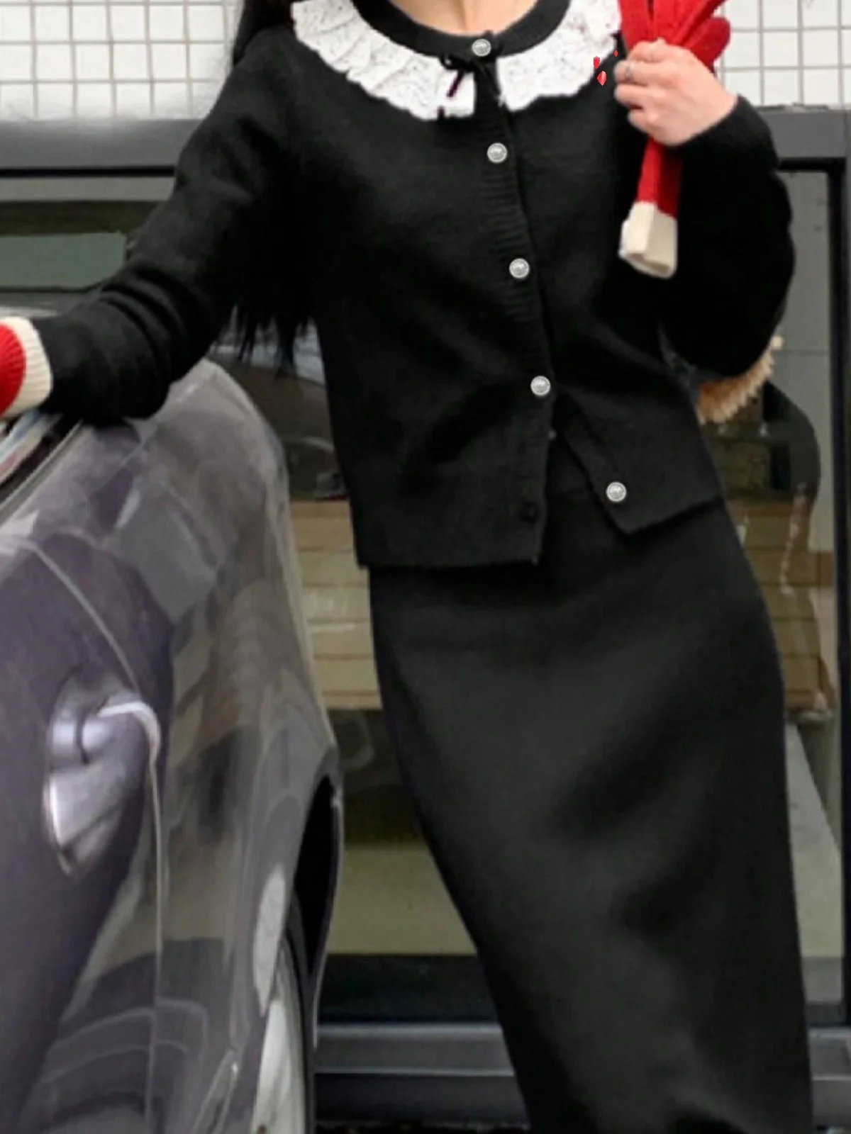 أنيقة طويلة Sve سترة محبوكة المرأة الخريف الشتاء زر واحد عقدة الدانتيل سترة عارضة جولة Ne أعلى #2