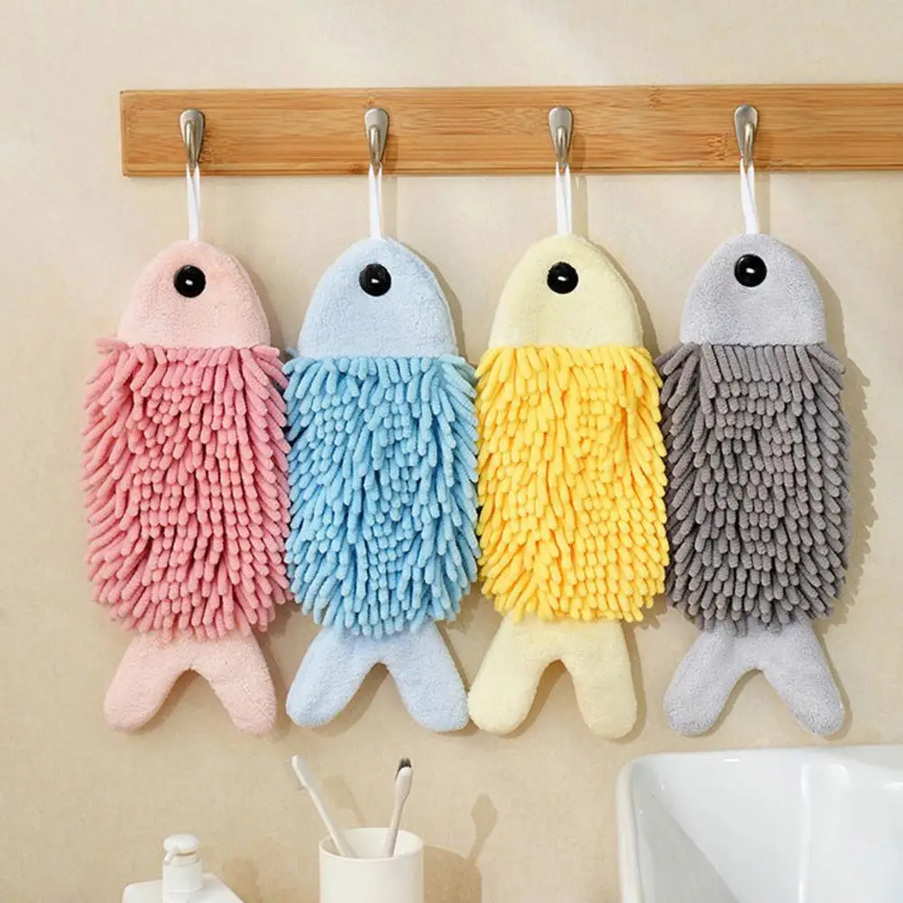 

Fish-Shaped Hand Towel Super Absorbent Microfiber Towel Lint-Free Cute Towel with Hanging Loop for Bathroom And Kitchen 95%
