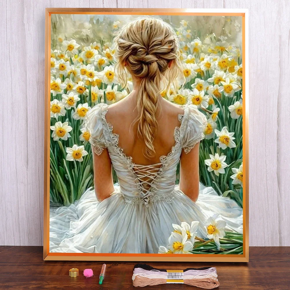 

Flower Narcissus Girl Cross-Stitch Complete Kit Embroidery Handicraft Needlework Handiwork Handmade Needle Different For Adults