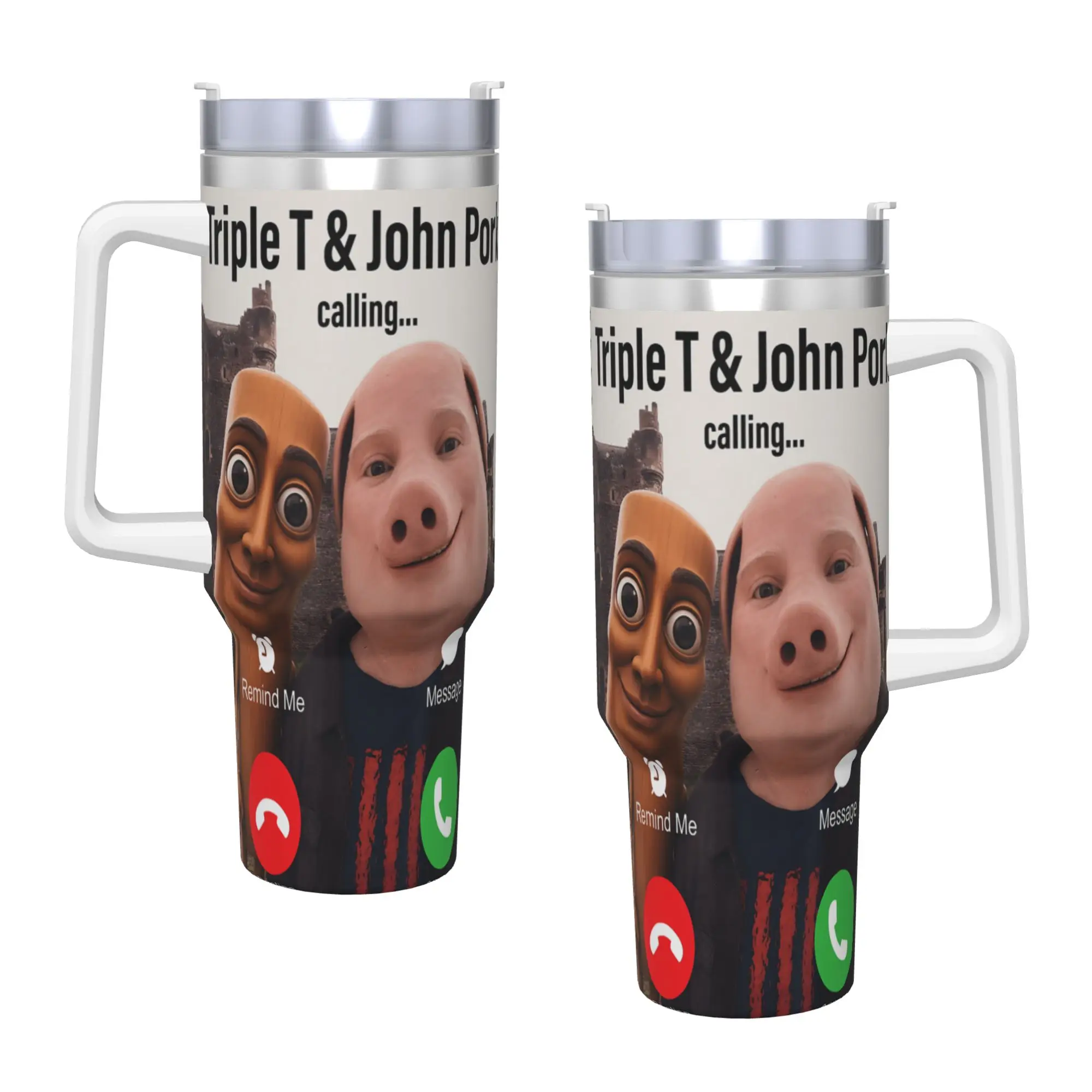 Tung Tung Tung Sahur Triple and John Pork Calling Brianrot Tumbler  Hot Drinks Water Bottle Portable Stainless Steel Thermal Mug