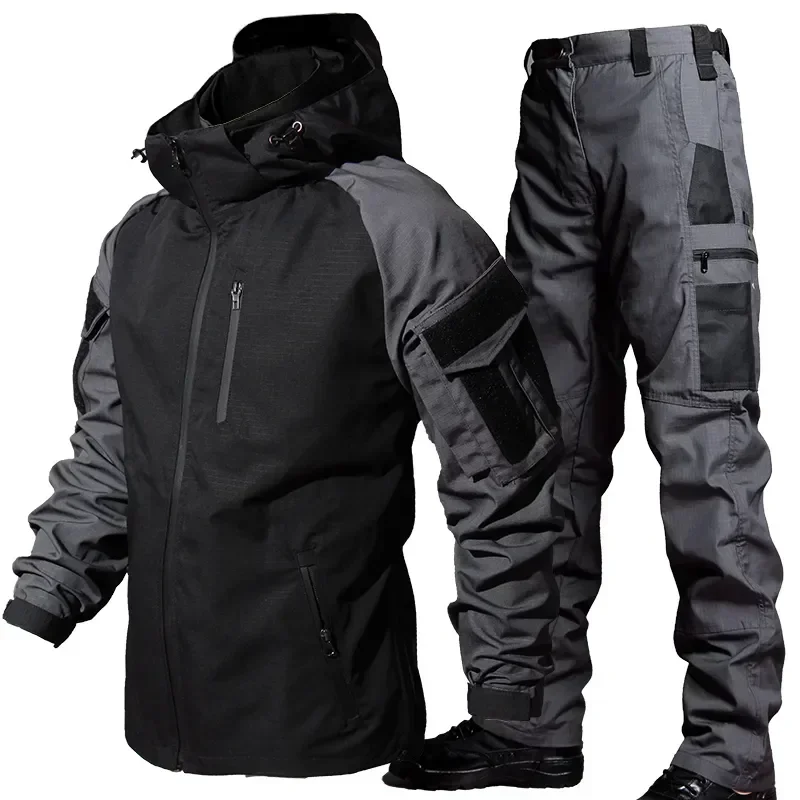 Military Tactical Waterproof Sets Men Special Forces Combat Training Suit Outdoor Multi-Pocket Uniform Airsoft Army Tracksuit