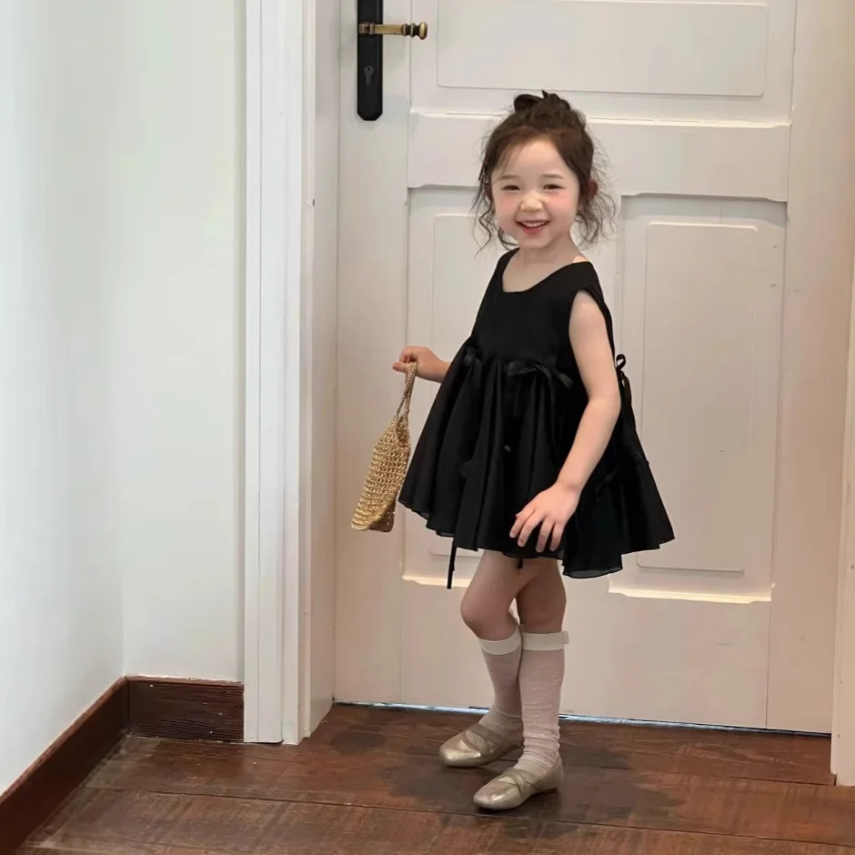 

Girls Skirt 2025 Summer New Childrens Clothing Korean Wind Girl Baby Fashion Bow Sweet Princess Skirt Casual Daily Simple