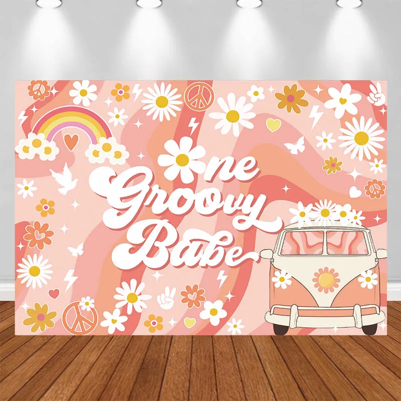 

LS Photography Background 1st Pink Rainbow White Flowers Car Text Decor Birthday Cake Smash Kids Portrait Photo Backdrop Studio