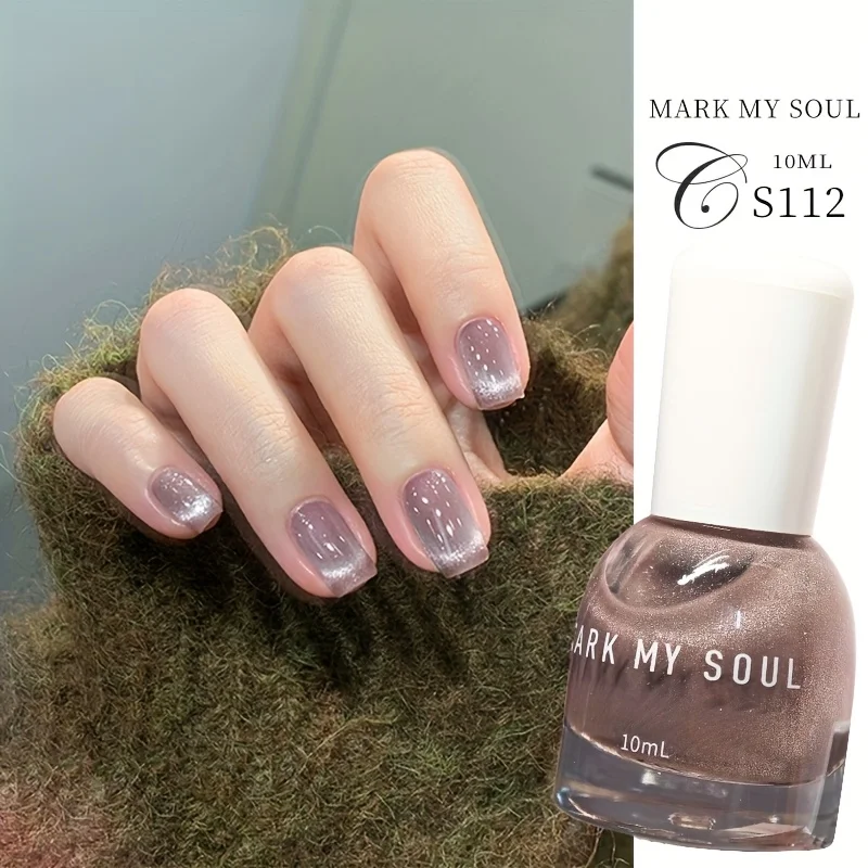 طلاء أظافر S112 بيربل سول 10 مل بدون خبز على شكل عين القطة. قاعدة الروح الأرجوانية مع بريق اللافندر. سريع الجفاف، يدوم طويلاً #6