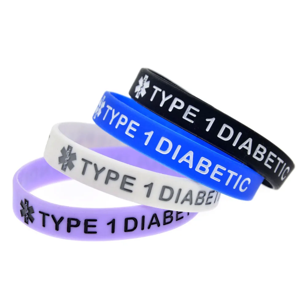 TYPE 1 DIABETIC INSULIN DEPENDENT Silicone Wristbands Medical Alert ID Bangle 6 Pcs