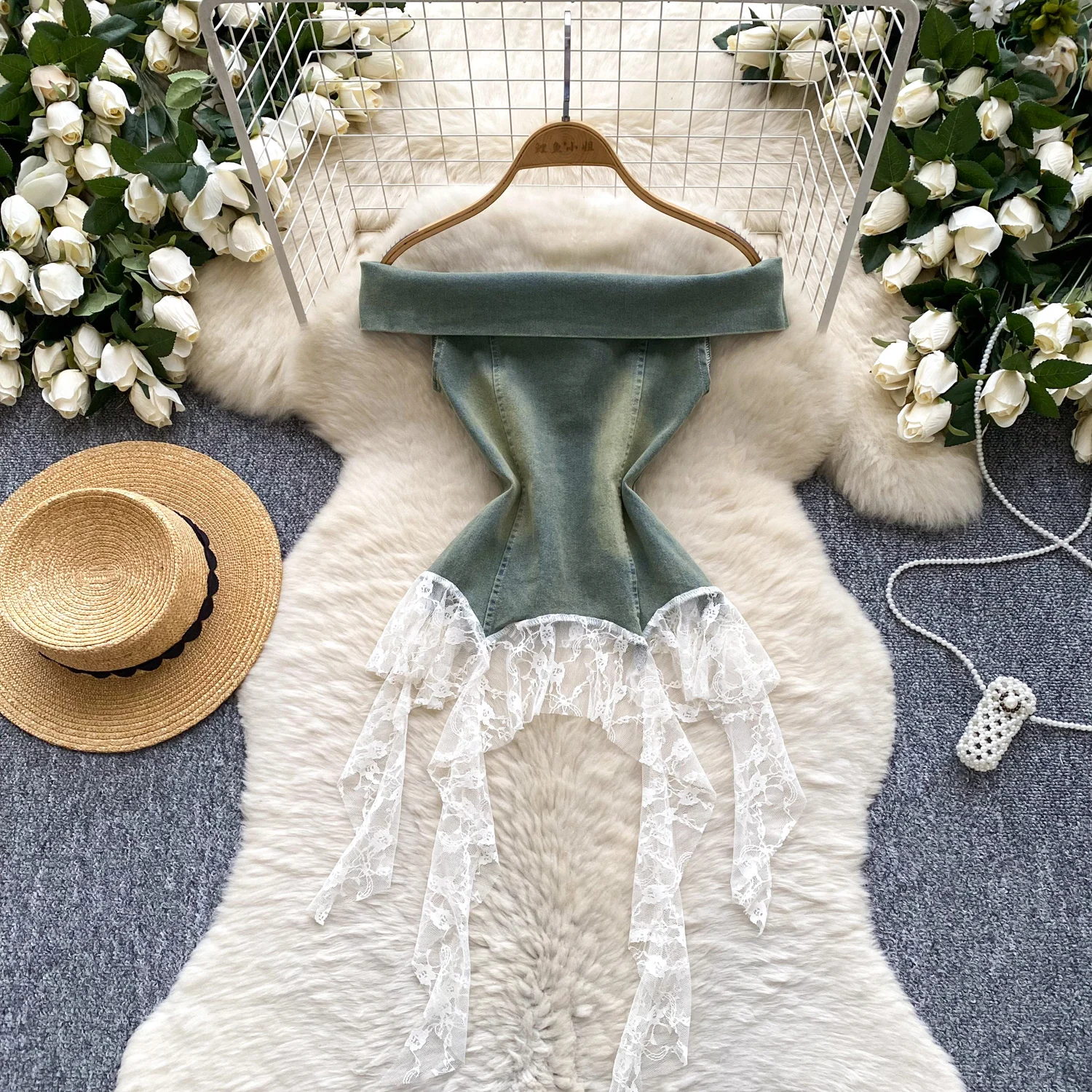

Chic slash neck Women Vintage lace Basics French Streetwear High Street Top women clothing