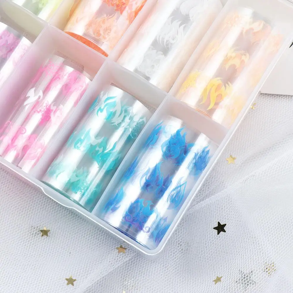 

Наклейки для дизайна ногтей, маникюрные слайдеры, наклейки, неоновое пламя, фольга для ногтей, набор переводной фольги для ногтей, флуоресцентная светящаяся огненная фольга