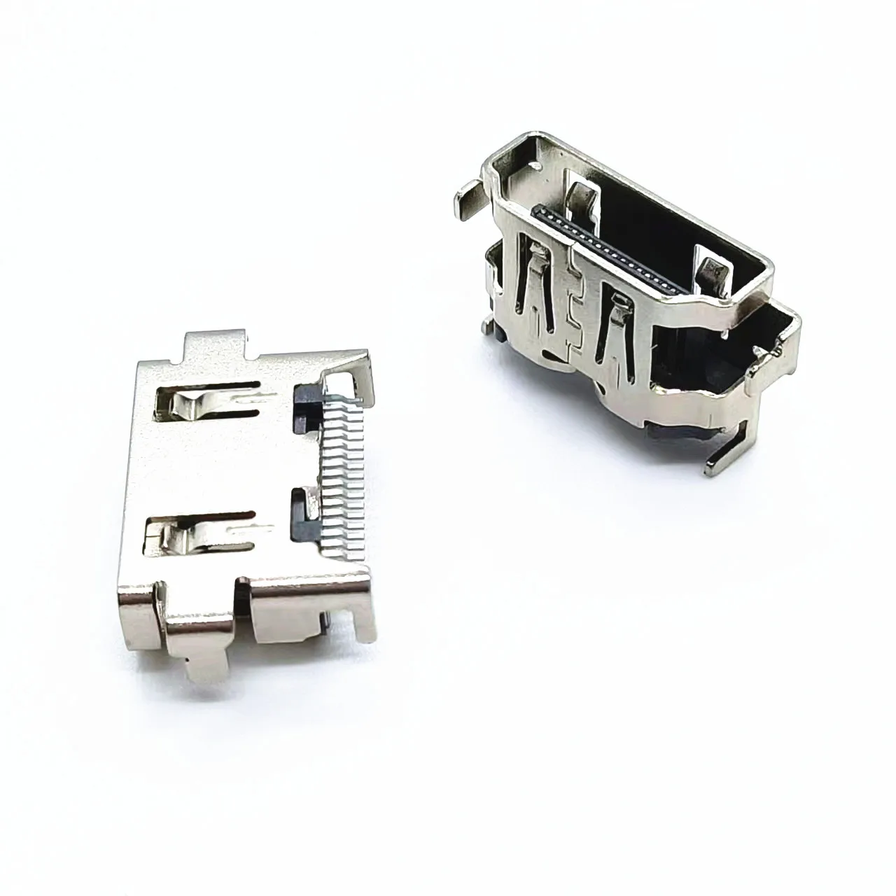 SMT HDMI A 타입 암 커넥터 19핀 SMT, 1.2mm/1.6mm PCB 두께용 로우 프로파일 디자인, 2.2mm 높이 중앙 장착 패드