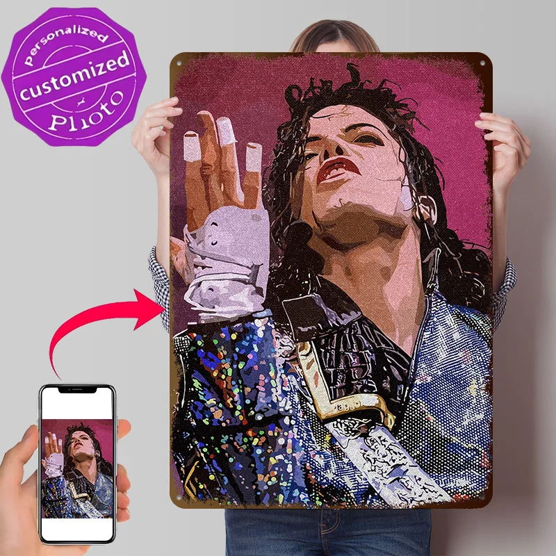 Michael Jackson Portrait 3D Texture Printed Poster Custom Vintage Metal Tin Plate Sign for Wall Art Decoration Room Desk Decor