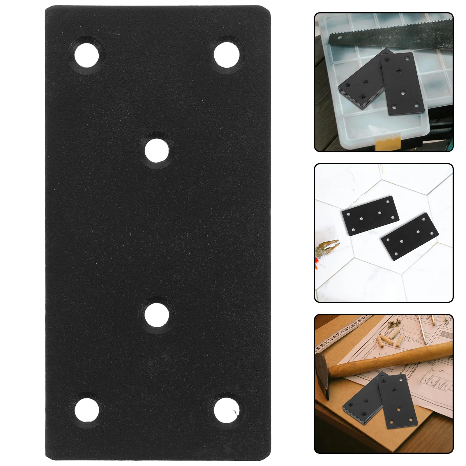 

6Sets Black Flat Mending Plates Stainless Steel Furniture Repair Brackets for Wood Joints Fixing Heavy Duty Straight Support