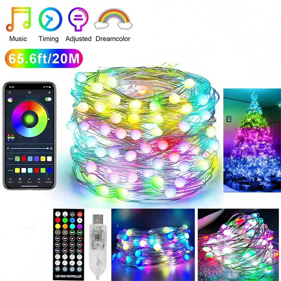 

BT/App Control Christmas LED Smart Garland Fairy Lights Remote RGB Copper Wire Garden String Lights for Wedding Party Xmas Decor