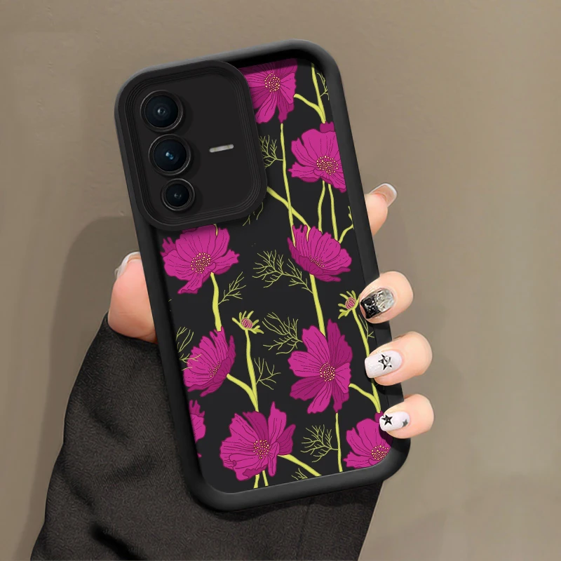 حافظة لهاتف فيفو V60 V29 V27E V27 V25 V50 V40 Pro V30 SE V30E V29E V23 V23E V20 Pro غطاء ناعم غير لامع على شكل زهرة #4