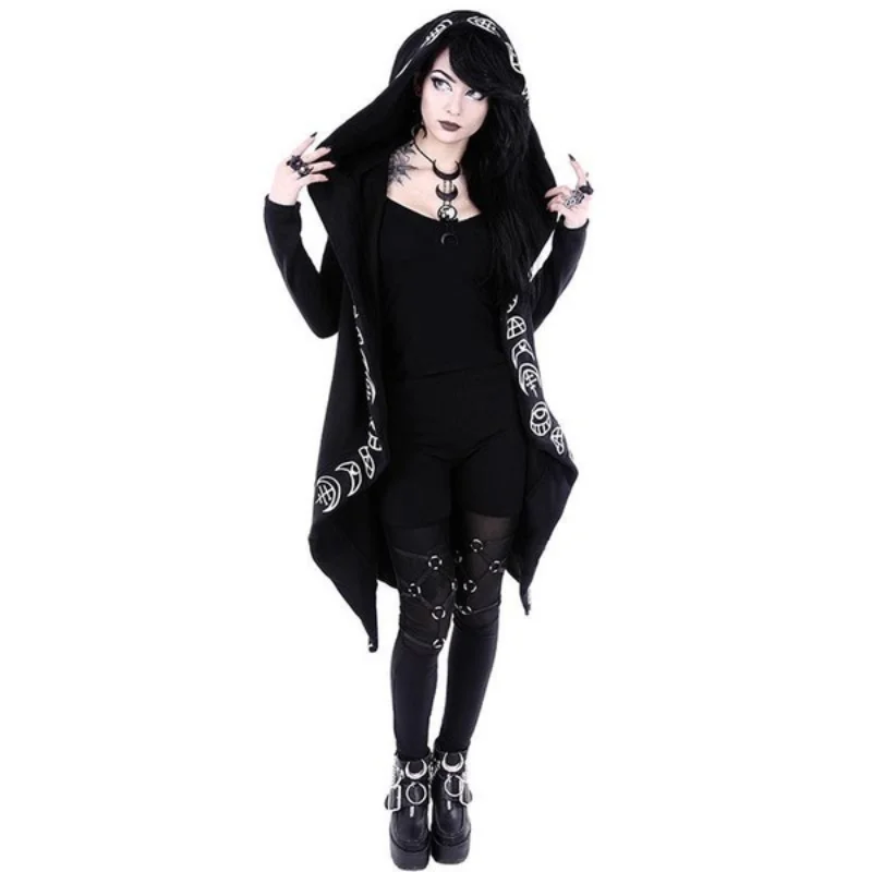 Hot Selling Women's Punk Moon Pattern Printed Long Sleeved Cardigan Hoodie Long Style