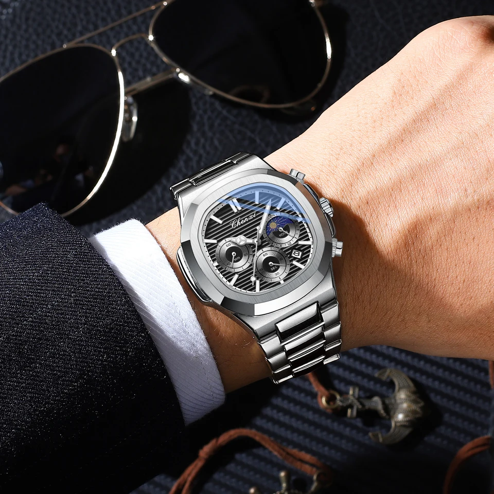 CHENXI 922 New Business Moon Phase Watch For Men Date Quartz