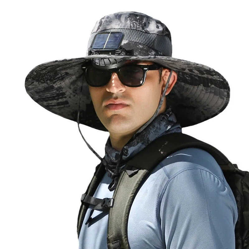 2pcs Large Fan Hat Summer Outdoor Male Solar Rechargeable Cooling Fishing Hat Sun Large Wind Shade Protection Cool Hat