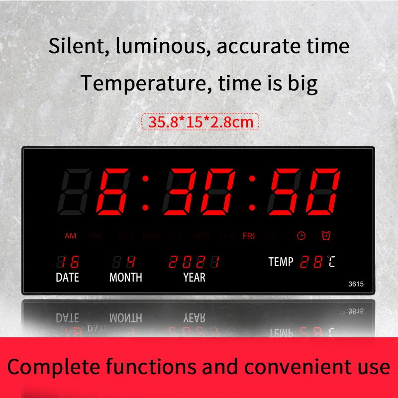 Luminous Digital Wall Clock Alarm Hourly Chiming Temperature Date Calendar Table Clock Electronic LED Clock Decoration with Plug