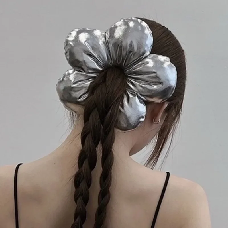 

Trendy Oversized Blue Flower Scrunchie Headdress for Women Girls Design Rubber Elastic Hair Band Vacation Hair Accessories