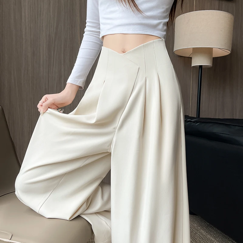 2024 Autumn New Suit Pants Women's High Waist Wide Leg Pants Straight Tube Casual Loose Large Swing Floor length Pants