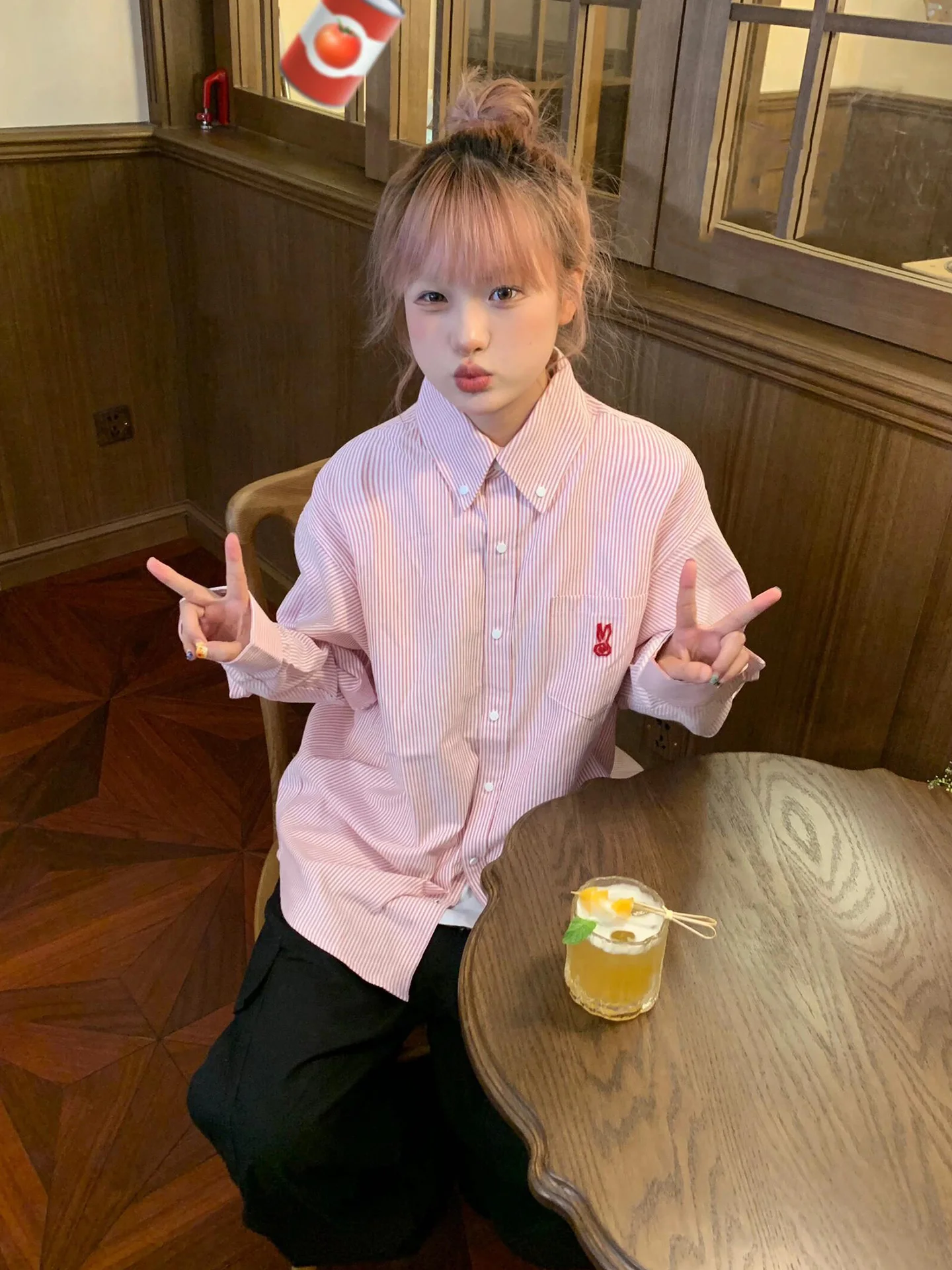 

Retro American Pink Striped Women's irt Spring New Loose Long Sve Casual Sle Button Design Breathable Comfortable Top