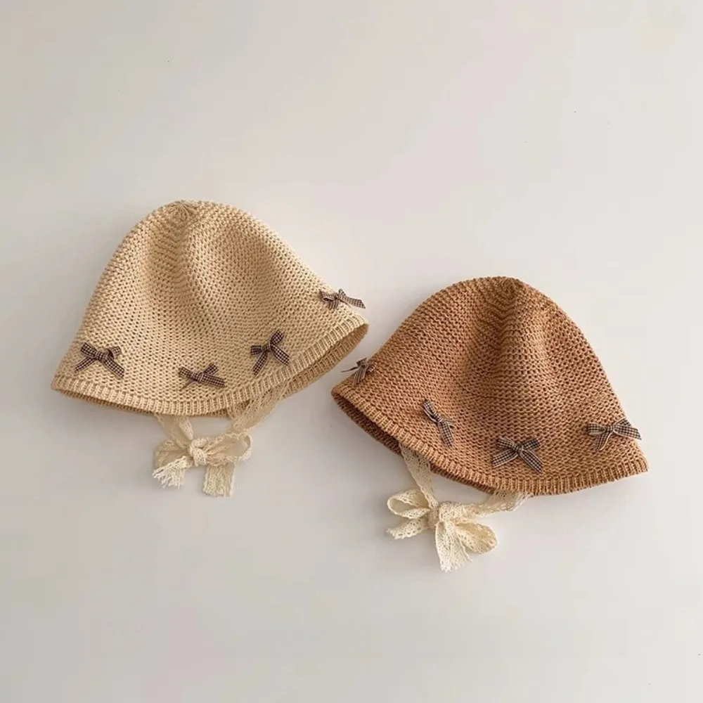 

Summer Sun Protection Bow Straw Hat Foldable Portable Children Panama Caps Soft Breathable Baby Sun Hat