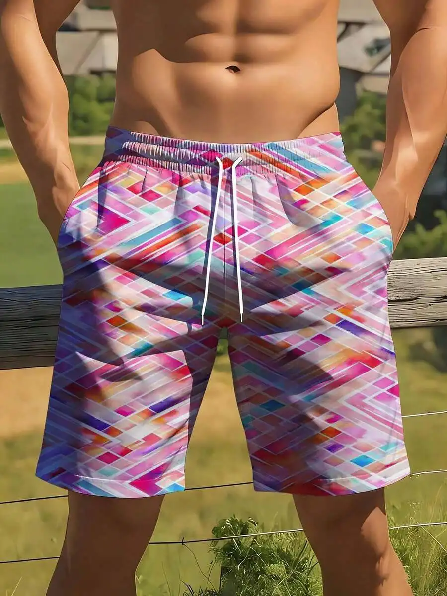 

Colorful Geometric Pattern Swim Shorts For Men Quick Dry Beach Casual Outdoor Athletic Shorts