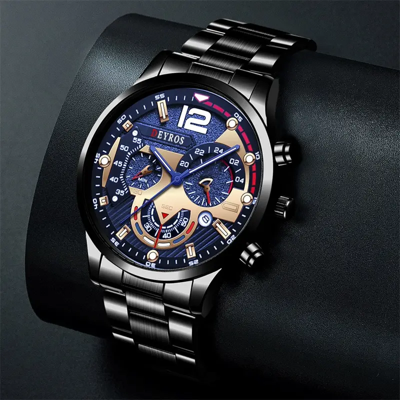 Reloj de pulsera de cuarzo de lujo, reloj de pulsera de acero inoxidable de moda, reloj de hombre, reloj informal de negocios, reloj de hombre