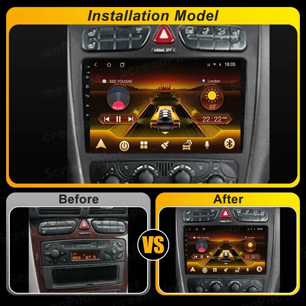 أندرويد 15 لمرسيدس بنز C الفئة W203 C200 C320 C350 CLK W2 راديو السيارة 2 din Carplay نظام ذكي WIFI 5G GPS بلوتوث