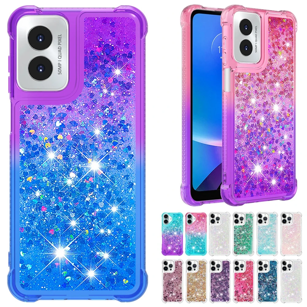 

Bling Moving Liquid Floating Sparkle Colorful Glitter Case For Moto Edge 5G Plus G Stylus Play G30 G20 G10 Power Waterfall Cover