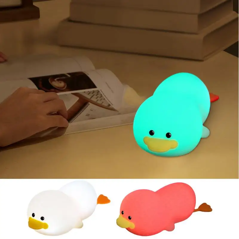 

Cute Duck Night Light For Kids Cute Lazy Lying Flat USB Rechargeable Silicone Light Up Duck Night Lamp For Baby Nursery Bedside