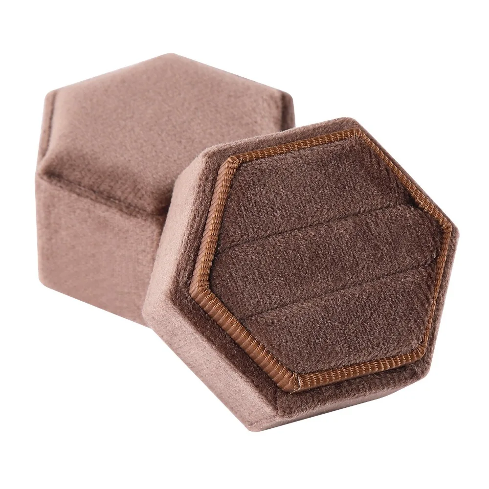 

New A Pair of Rings Jewelry Box Hexagon Velvet Ring Box Elegant Premium Feeling Jewelry Display Packaging Anniversary