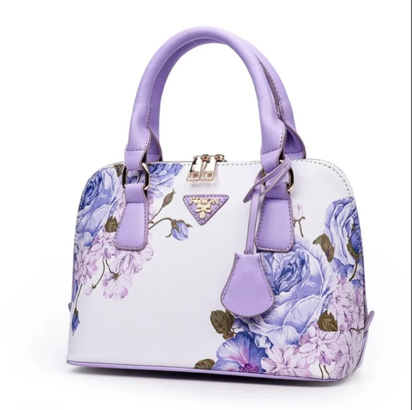 Fashion Elegant Shell Bag Women Flower Printing Totes Shoulder Crossbody Bags High Quality PU Leather Luxury Handbags for Women