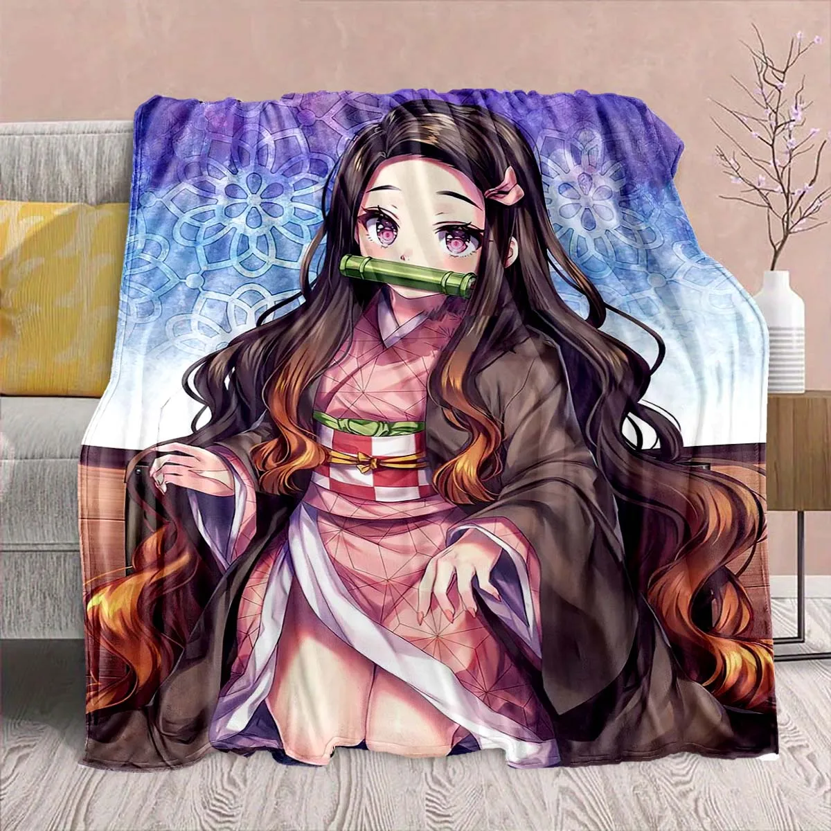 Demon Slayer Anime Flannel Blanket - Soft Warm Perfect for Sofa, Bedding Camping Travel Office Home Decor -QJY