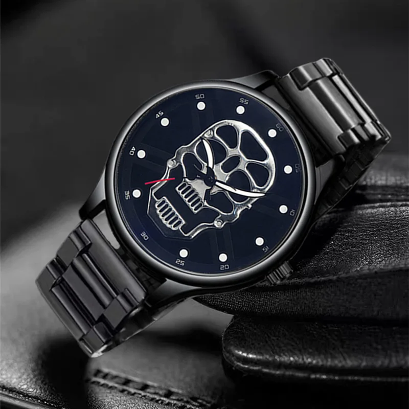 Men Punk Skull Watch 2024 Fashion Personality Stainless Steel Quartz Clock Male Casual Military Wristwatch Relogio Masculino Hot