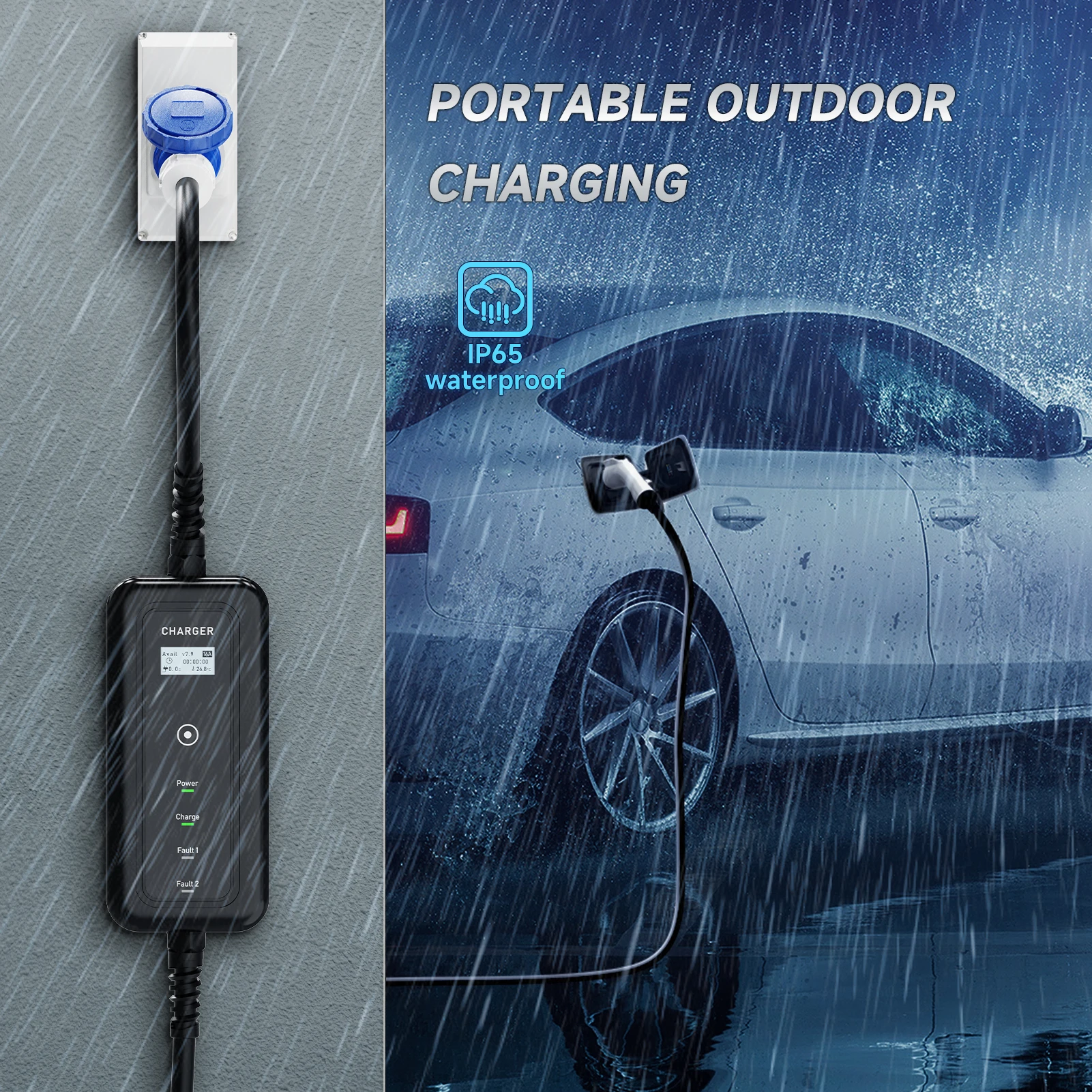 AFYEEV Portable EV Charger Wallbox Type2 Cable 32A 7.2KW CEE Plug EVSE Type1 Charging Box j1772 Adapter for Electric Vehicle