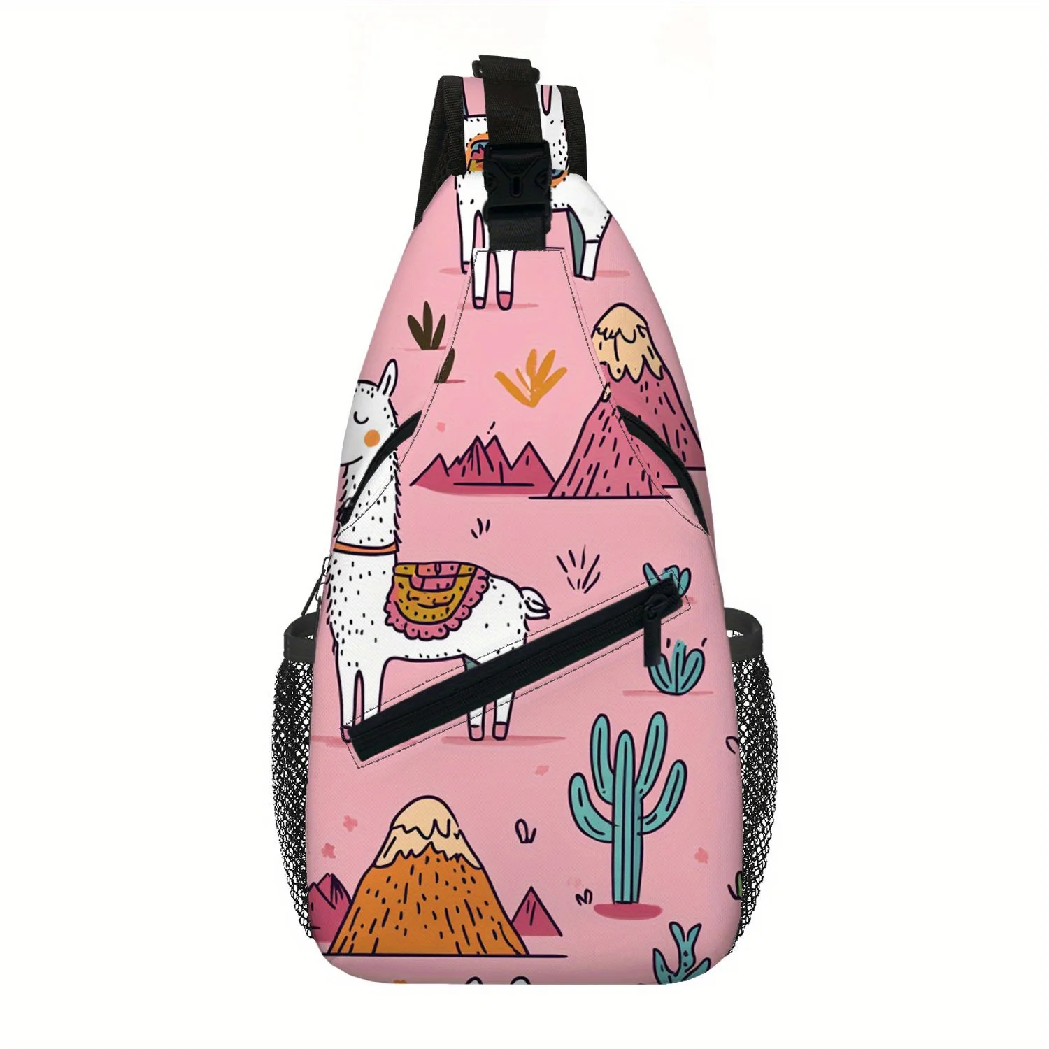 

Men'S Retro Cartoon Alpaca Crossbody Sling Bag - Adjustable Shoulder Strap, Durable Machine-Washable Fabric