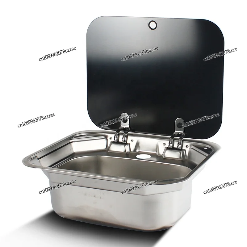 

Accessories 420mm Stainless-Steel Kitchen Accessories and Tempered Glass Cover Square Caravan Camper Sink