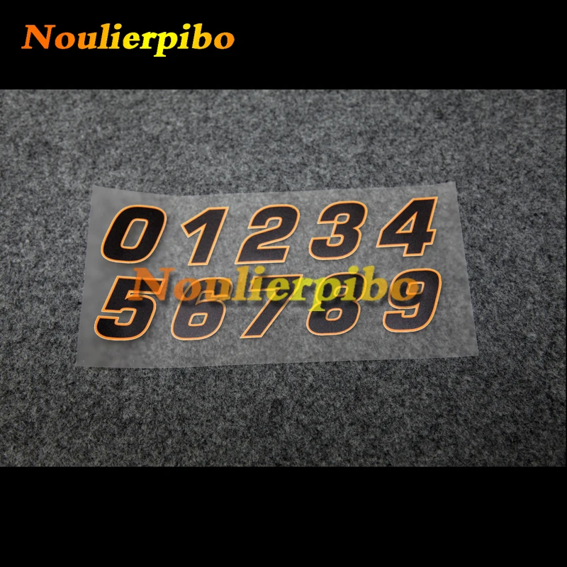 Personalized Black Letters Orange Edge Arabic Numerals Car Decor Motorcycle Racing Helmet Laptop Vinyl Die Cut Reflective Decals