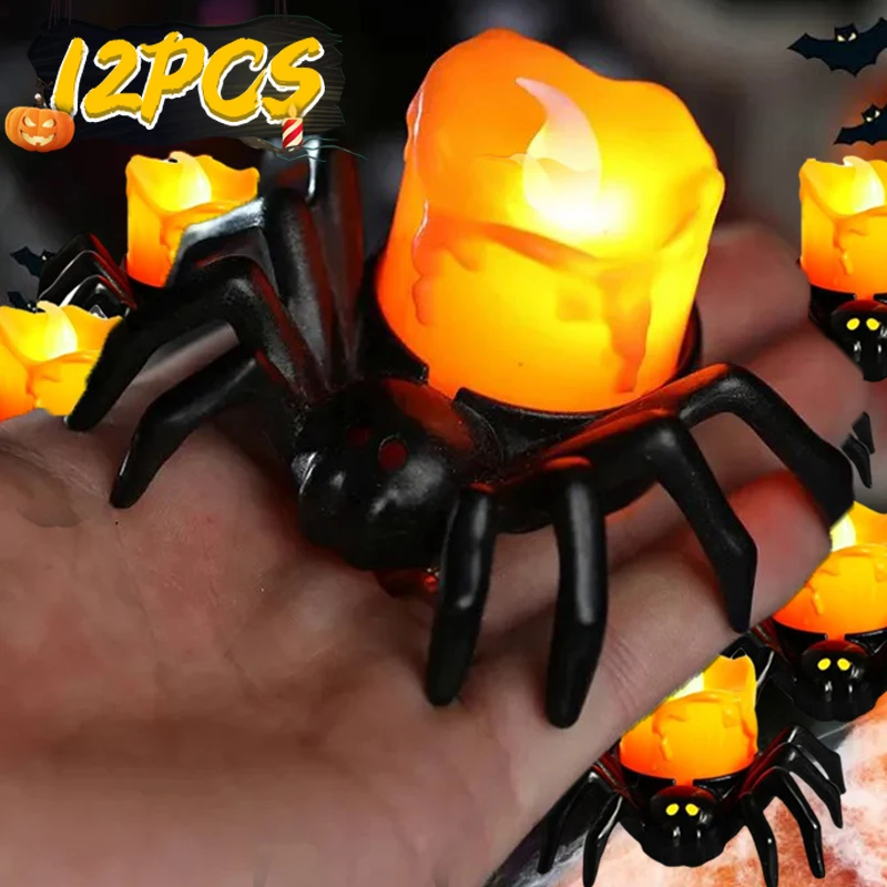 LED Spider Candle Light Flameless Battery Lights for Home Bar Haunted House Halloween Party Decor Horror Props Halloween Decor