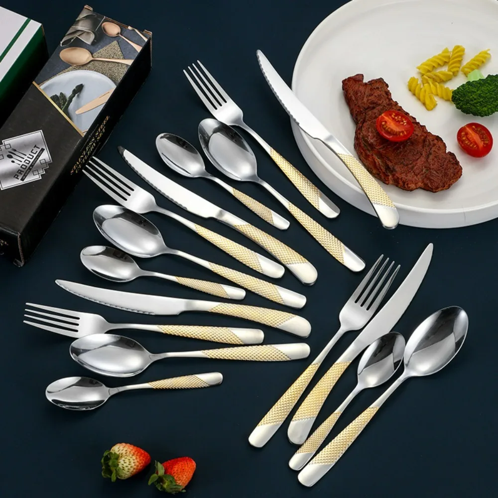 Cutlery Set Stainless Steel Star Diamond Knife, Fork and Spoon Cutlery Gift Set Complete Cutlery Set 24 Pieces Cutlery Gifts