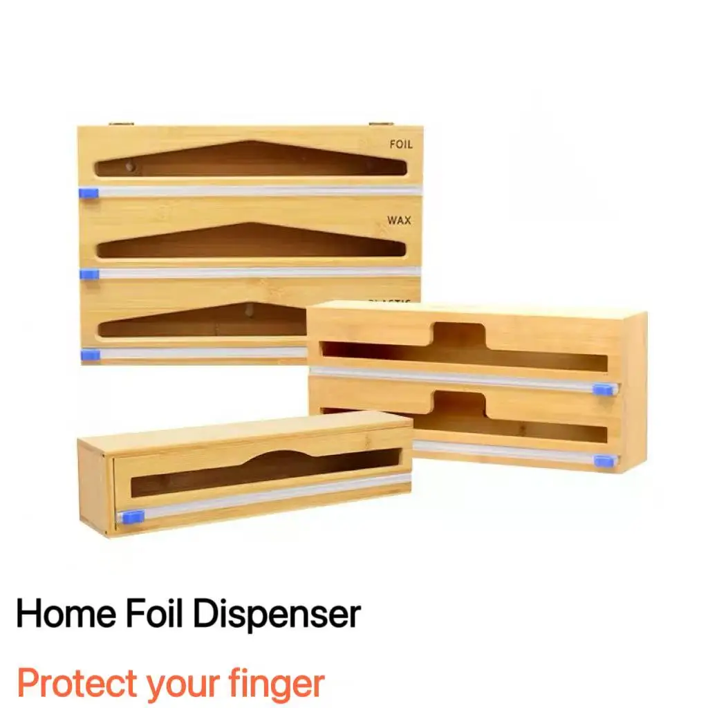 

INS Aluminum Foil Dispenser with Cutter Wall Mounted Bamboo Plastic Wrap Roll Organizer Kitchen Hotel Storage Box Creative