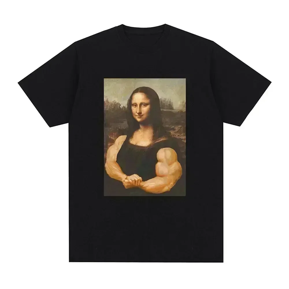 Camiseta divertida de Mona Lisa para Fitness camisetas informales con gráficos de manga corta para gimnasio y músculos