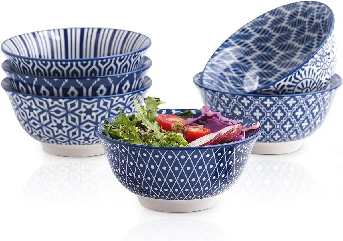 

Винтажная синяя фарфоровая миска для хлопьев, набор из 6 предметов — миски для супа, салата, пасты, керамическая столовая