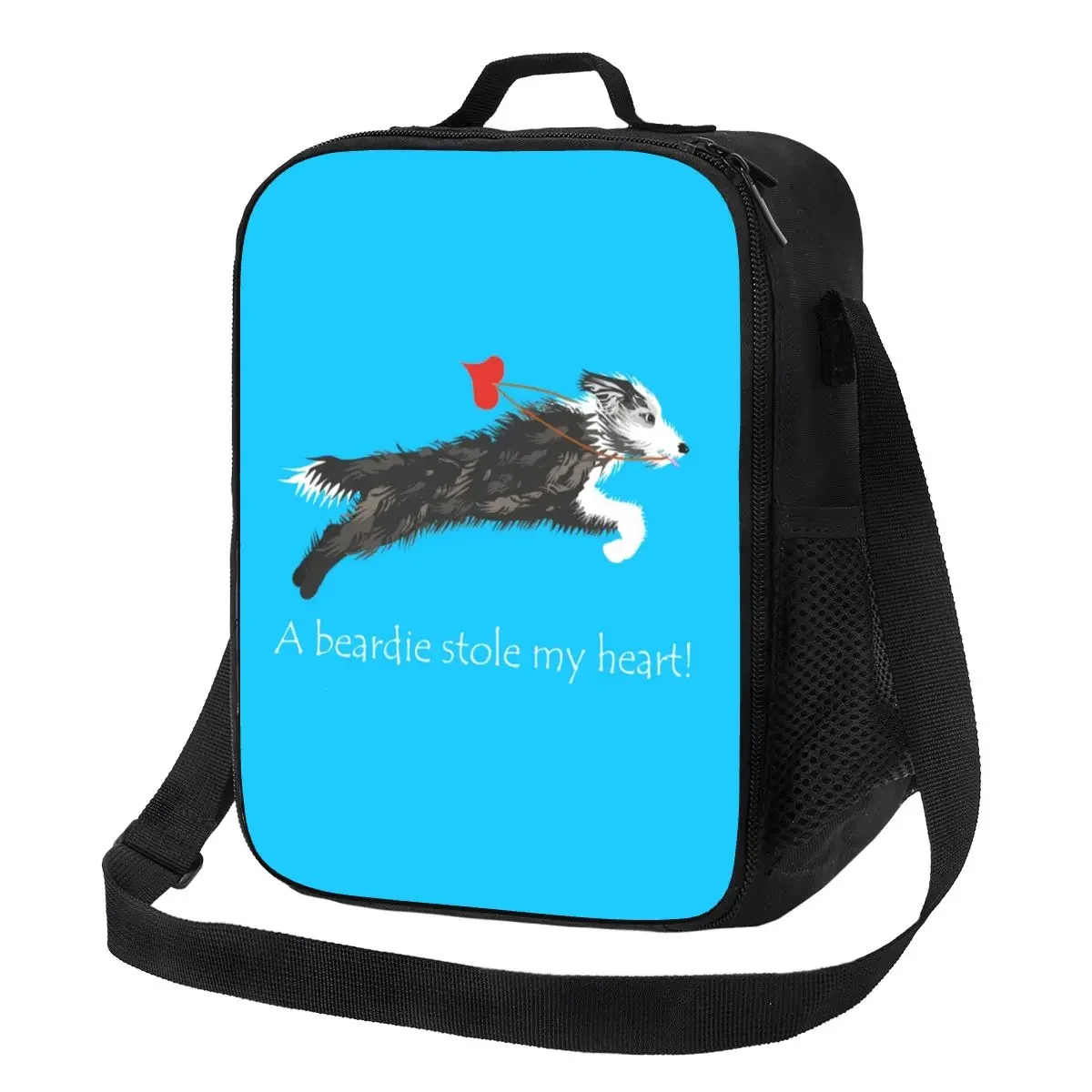 Bearded Border Collie Heart Insulated Lunch Bags for Women Animal Pet Resuable Thermal Cooler Food Bento Box Work School Travel