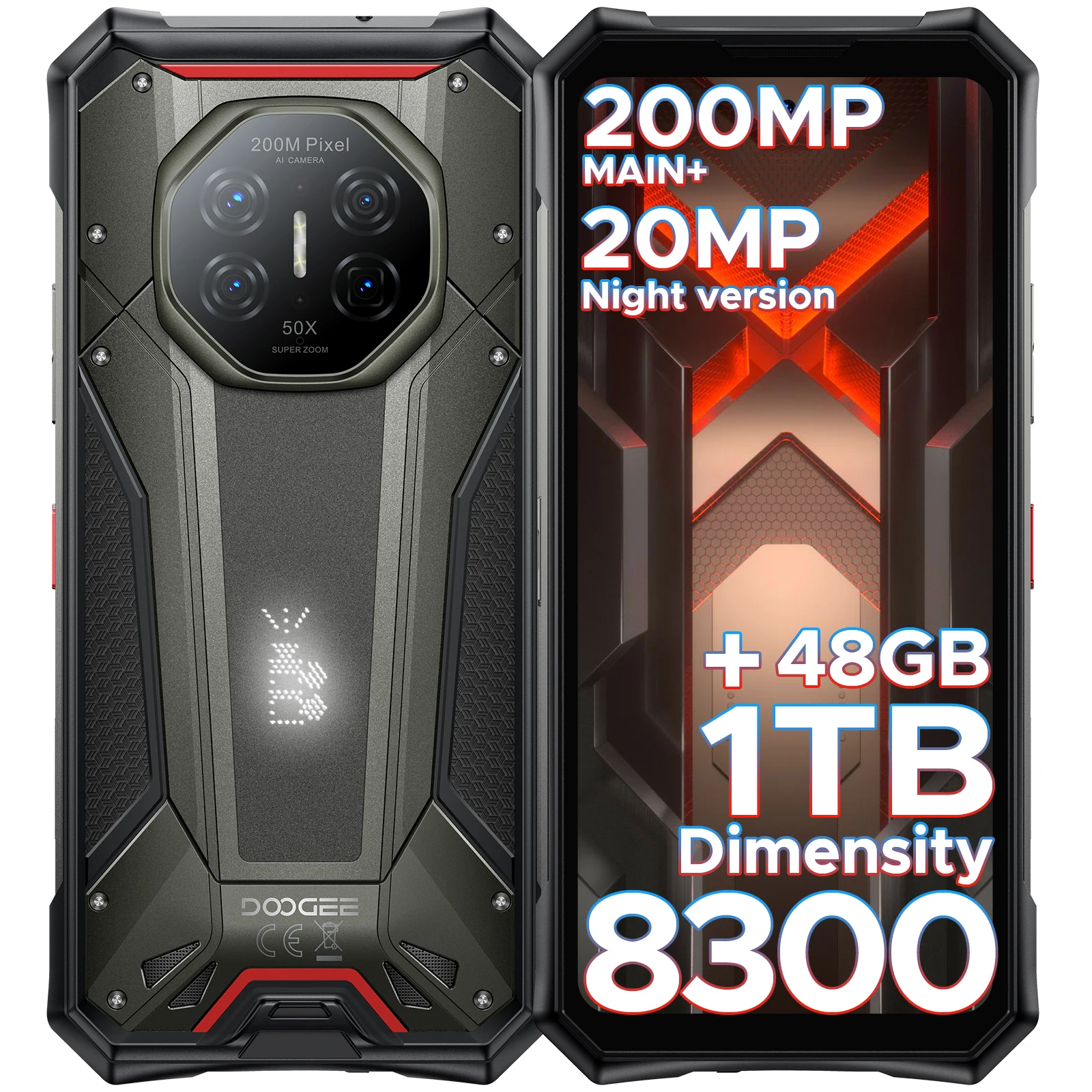 Teléfono Resistente DOOGEE S300 Plus 5G, Dimensity 8300, 48 GB de RAM (12 GB + 36 GB), 1 TB de ROM, Pantalla de 6.78'', 11000 mAh, Cámara Cuádruple con IA, Android 16