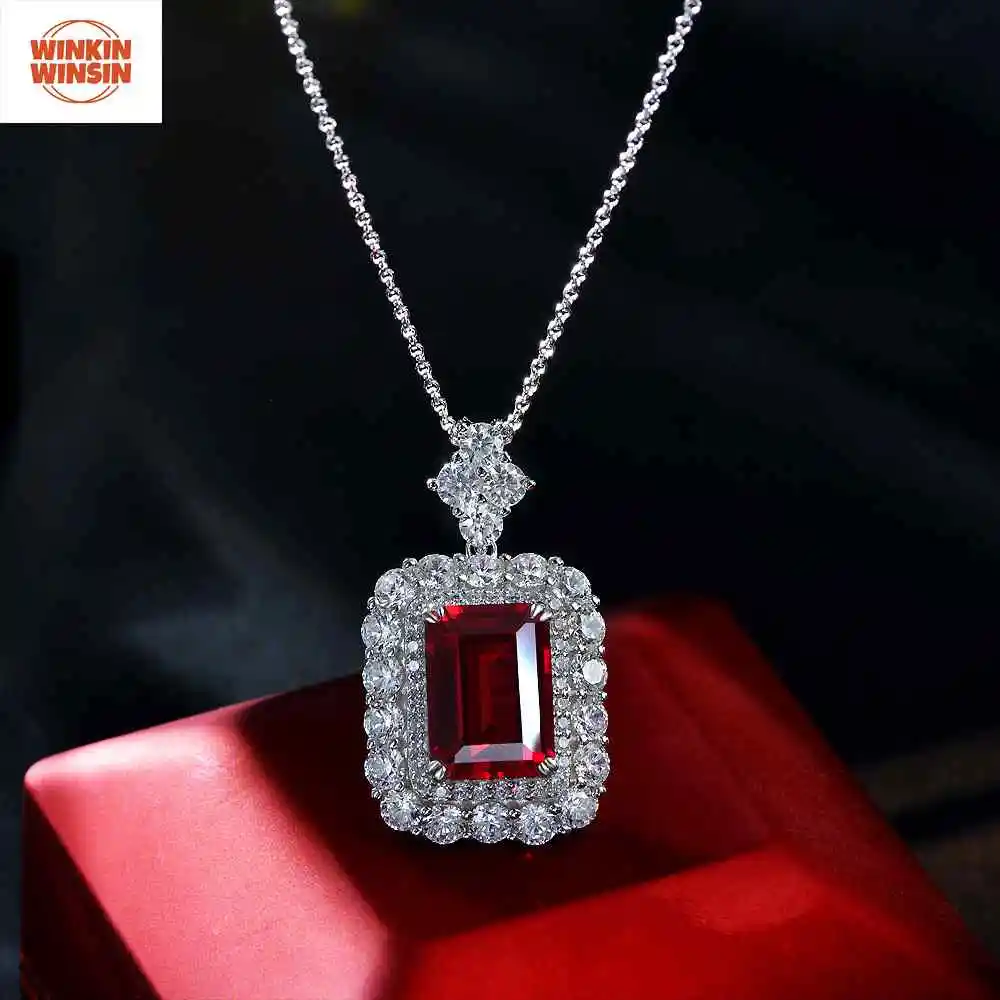 

Winkin Winsin Luxury 10ct Cultured Ruby Silver Pendant Inlaid With High Diamond Necklace