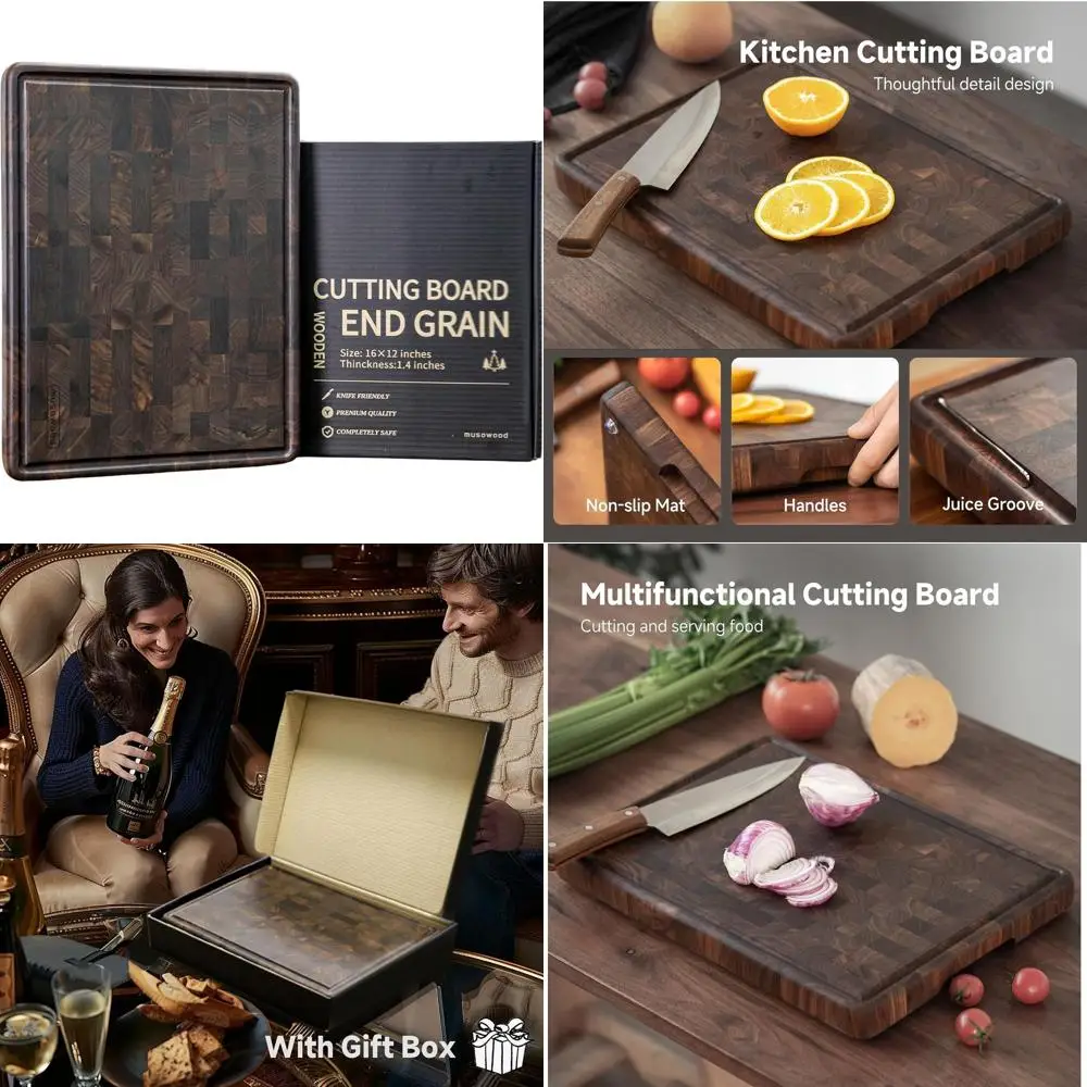 เขียงไม้วอลนัท 16x12 นิ้ว ลายตารางหมากรุก พร้อมร่องน้ำและขาตั้ง สำหรับใช้ในครัว