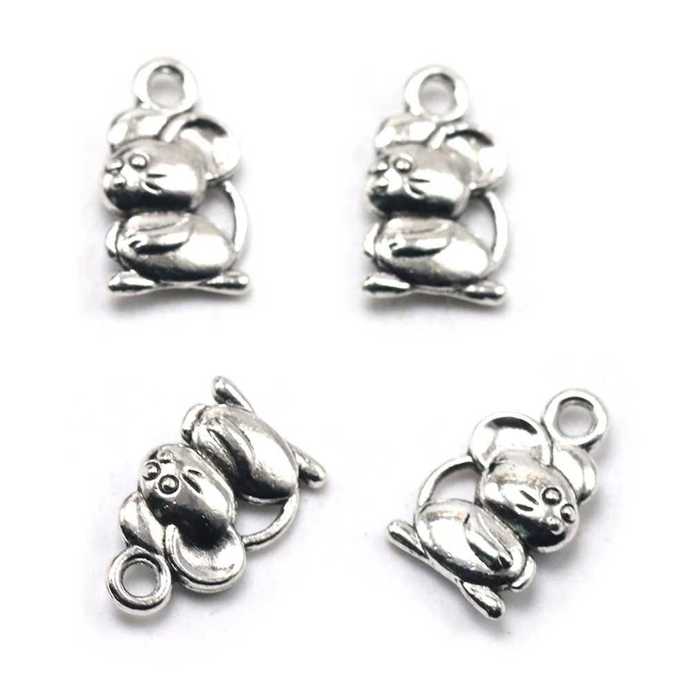 

50pcs Chinese Zodiac Rat Pendant Alloy Diy Charm For Necklace Bracelet Keychain Dangle Jewelry Making Craft Accessory